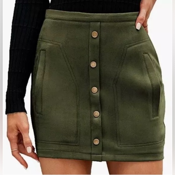 Naggoo Dresses & Skirts - Naggoo High Waist Mini Skirt Army Green Faux Suede